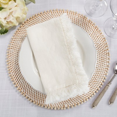 White Linen Fringe Edge 20" Napkin Set