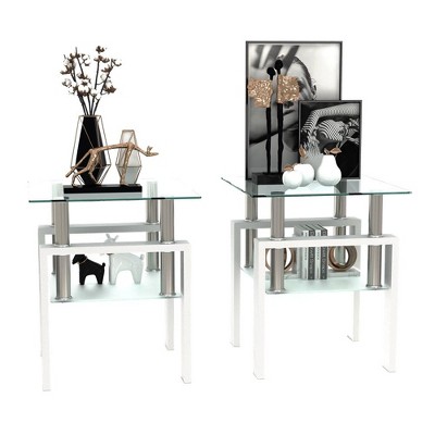 Glass Coffee Table,Tempered Glass Top Modern Minimalist Square Side Center Tables