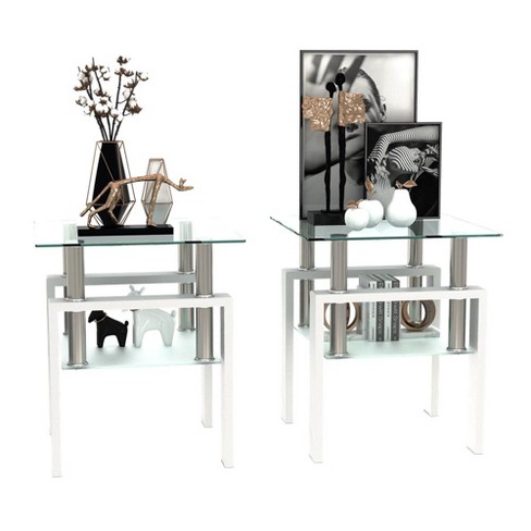 Glass Coffee Table,tempered Glass Top Modern Minimalist Square Side Center Tables,white : Target