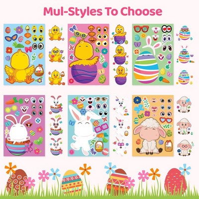 Fun Little Toys 36 Sheets Easter Stickers - DIY Make Your Own Egg , Easter Crafts Party Favors for Kids, Classroom & Family Activities