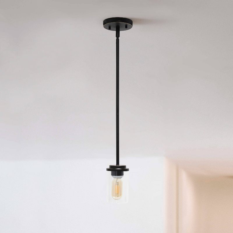 1-Light 5.75" Minimalist Industrial Farmhouse Hanging Clear Cylinder Glass Pendant - Lalia Home, 4 of 11