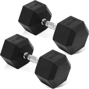 Hex Dumbbell Set of 2, Rubber Encased Weights with Anti-Slip Grip for Strength Training & Fitness - 1 of 4