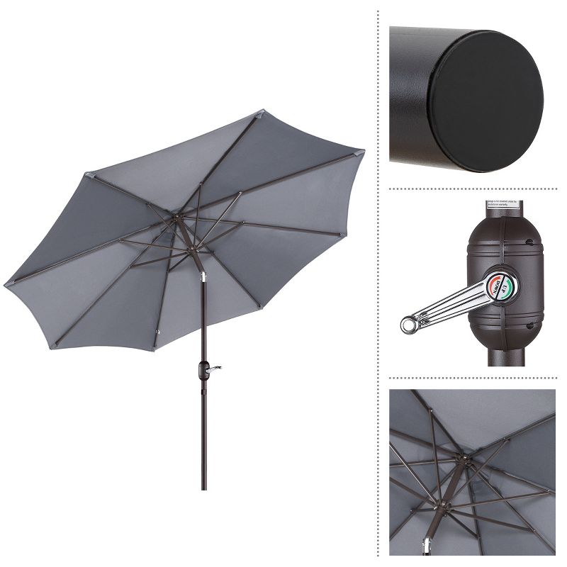 9-Foot Patio Umbrella - Easy Crank Outdoor Table Umbrella with Steel Ribs and Aluminum Pole for Deck, Porch, Backyard, or Pool by Nature Spring (Gray), 2 of 8