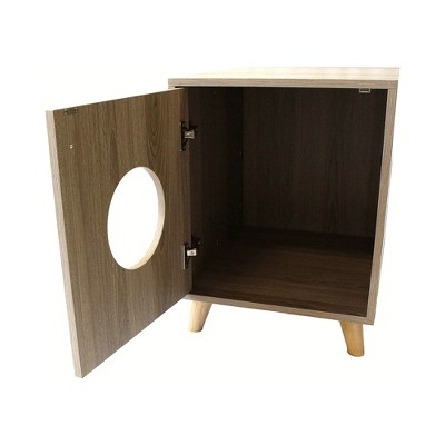 Small Gray Oak Wood Cat Litter Box Enclosure Nightstand