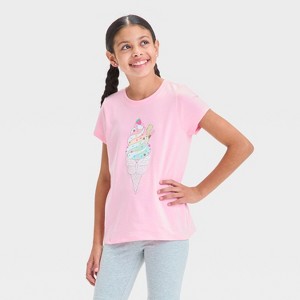 Girls' Short Sleeve Ice Cream Graphic T-Shirt - Cat & Jack™ Pink - 1 of 4