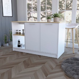 Kitchen Island with Spacious Countertop, Double Door Cabinets and 2 Open Storage Shelves - 1 of 4