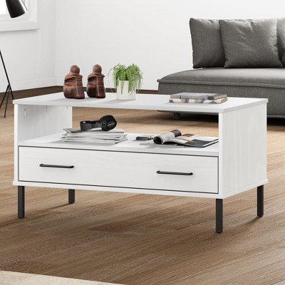 vidaXL Coffee Table White Solid Pine Wood Coffee Table Rectangular