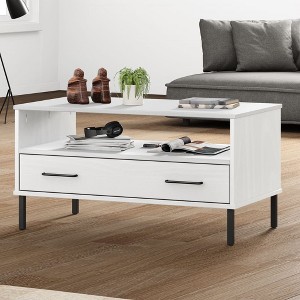 vidaXL Coffee Table White Solid Pine Wood Coffee Table Rectangular - 1 of 4