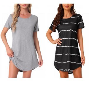 INSPIRE CHIC Women's 2 Pcs Round-Neck Curved-Hem Short-Sleeve Nightshirt Sleep Gown - 1 of 4