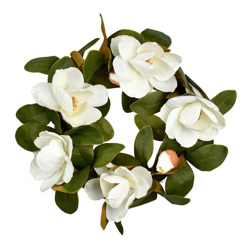 Vickerman 22" Artificial White Magnolia Wreath., 1 of 5
