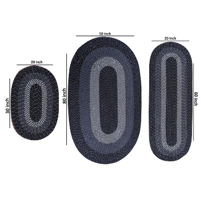 Alpine 3 Piece Collection 100% Polypropylene Durable & Stain Resistant Double Sided Reversible Indoor Braided Rug Set