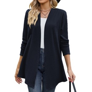 Womens Cardigan Solid Color Cable Knit Long Sleeve Open Front Cardigan Sweater Top - 1 of 4