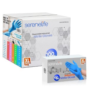 SereneLife Nitrile Disposable Gloves - XL Size - 10 packs of 100 Count - Blue - 1 of 4