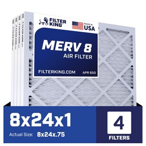 Filter King 8x24x1 Air Filter | 4-PACK | MERV 8 HVAC Pleated A/C Furnace Filters | MADE IN USA | Actual Size: 8 x 24 x .75" - 1 of 4