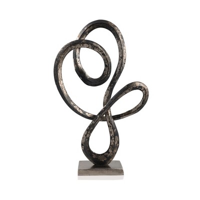 HomeRoots 20" Black and Silver Aluminum Modern Abstract Tabletop Sculpture