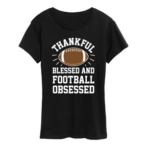 Women's - Instant Message - Thankful Blessed And Football Obsessed Short Sleeve Graphic T-Shirt - 1 of 4
