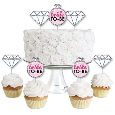 Big Dot of Happiness Bride-To-Be - Dessert Cupcake Toppers - Bridal Shower or Classy Bachelorette Party Clear Treat Picks - Set of 24