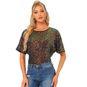INSPIRE CHIC Women's Regular Fit Round Neck Short Sleeve Party Clubwear Blouses - 1 of 4