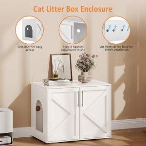 Cat Litter Box Enclosure, Hidden Litter Box Furniture with Doors and Pads, Pet House Side End Table Wooden Kitty Cabinet for Living Home, White - 1 of 4