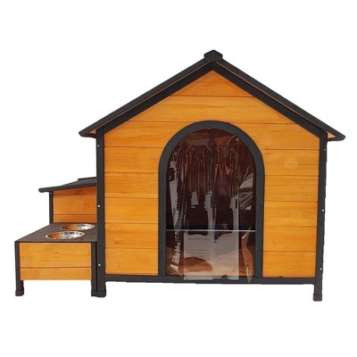 UbMelt Dog House Outdoor Waterproof Dog Kennel Large Puppy Shelter Cage with 2 Bowls & Side Storage Box,Natural