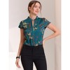 INSPIRE CHIC Women's Satin Stand Collar Work Cap Sleeve Floral Blouse - 4 of 4