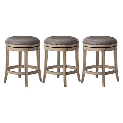 Maven Lane Alexander Rotating Backless Kitchen Stool in Vegan Leather Seat, Set of 3