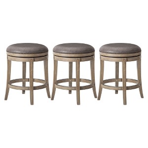 Maven Lane Alexander Rotating Backless Kitchen Stool in Vegan Leather Seat, Set of 3 - 1 of 4