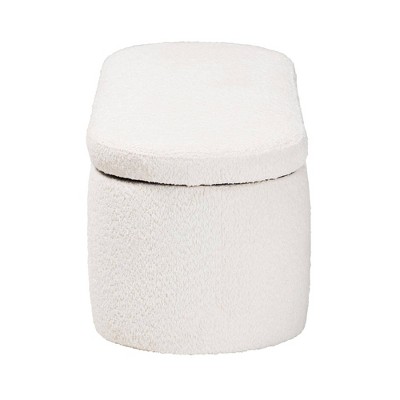 Lavina White Teddy-Bear Fabric Storage Bench with Wooden Legs