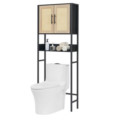 Garvee Bathroom Over The Toilet Storage Cabinet with Rattan Door and Adjustable Shelf