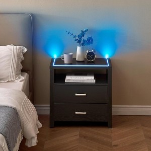 Whizmax LED Nightstand with 2 Drawers, Bedside Table with Drawers for Bedroom Nursery Living Room, Side Bed Table with Sports LED Light - 1 of 4