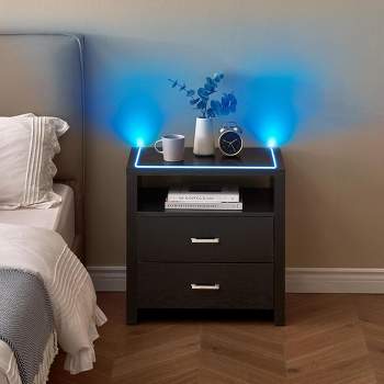 Trinity LED Nightstand with 2 Drawers, Bedside Table with Drawers for Bedroom Nursery Living Room, Side Bed Table with Sports LED Light