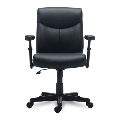 Executive Black Leather Swivel Chair with Adjustable Arms