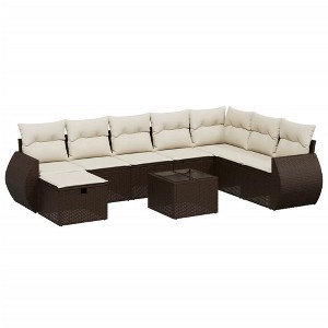 vidaXL 8 Piece Patio Sofa Set with Cushions - Brown and Cream without storage - 1 of 4