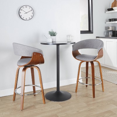 Light Gray Walnut Wood Swivel Counter Stools with Chrome Footrest, Set of 2