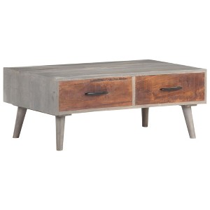 vidaXL Solid Rough Mango Wood Coffee Table with Drawers - Rectangular Couch Table in Gray and Honey Brown Finish - 39.4"x23.6"x15.7" - 1 of 4