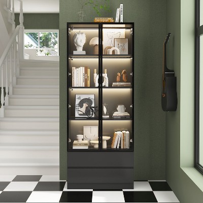 FUFU&GAGA Glass - Door Display Cabinet with LED Lights - Multifunctional Bookcase & Storage Unit