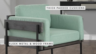 Luxe Gray Faux Leather and Metal Square Arm Accent Chair