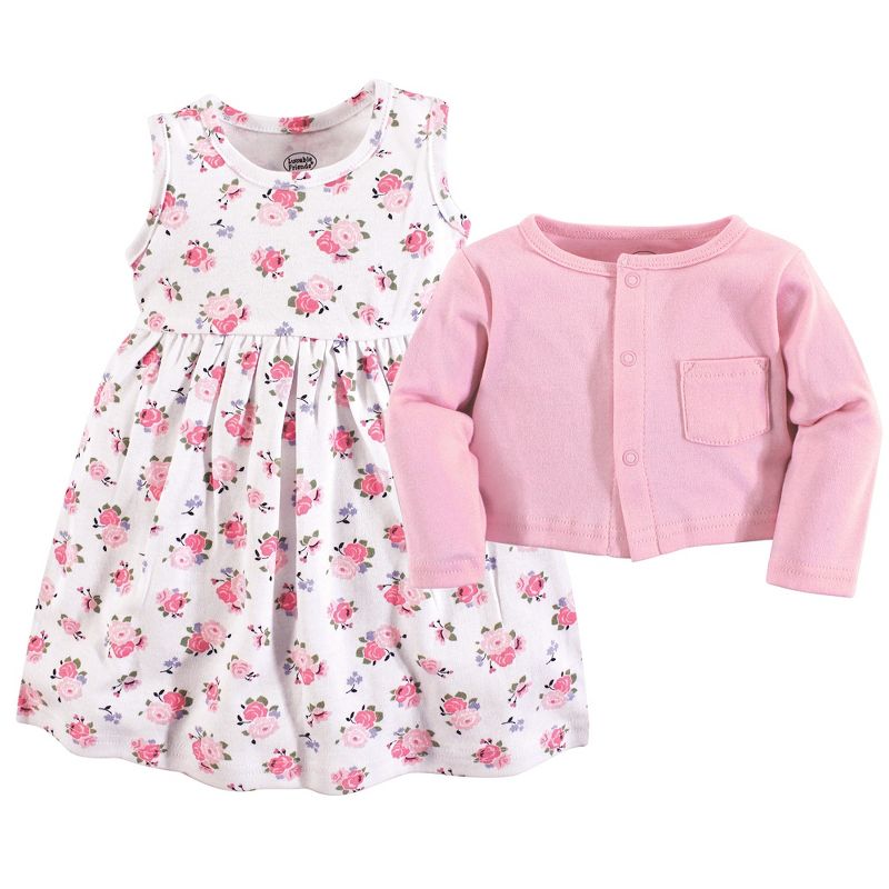 Luvable Friends Baby and Toddler Girl Dress and Cardigan 2pc Set, Pink Floral, 4 of 5