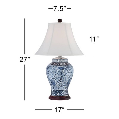 Elegant Blue and White Porcelain Table Lamp Set with Fabric Shade