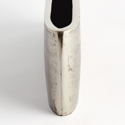Long Narrow Silver Metal Table Vase