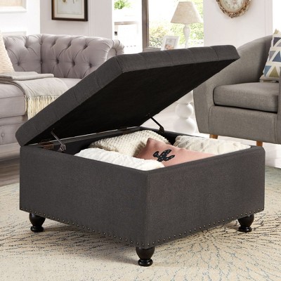 NicBex Square Faux Leather Storage Ottoman Bench,Upholstered Storage Ottoman with Button Tufted Top,Storage Bench for Living Room,Bedroom
