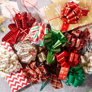 Joyfy 12 Pcs Christmas Wrap Ribbon Pull Bows, 5" Xmas Pull Bows Gift Wrapping Accessory for Christmas Gift Wrapping Present Decoration - 1 of 4