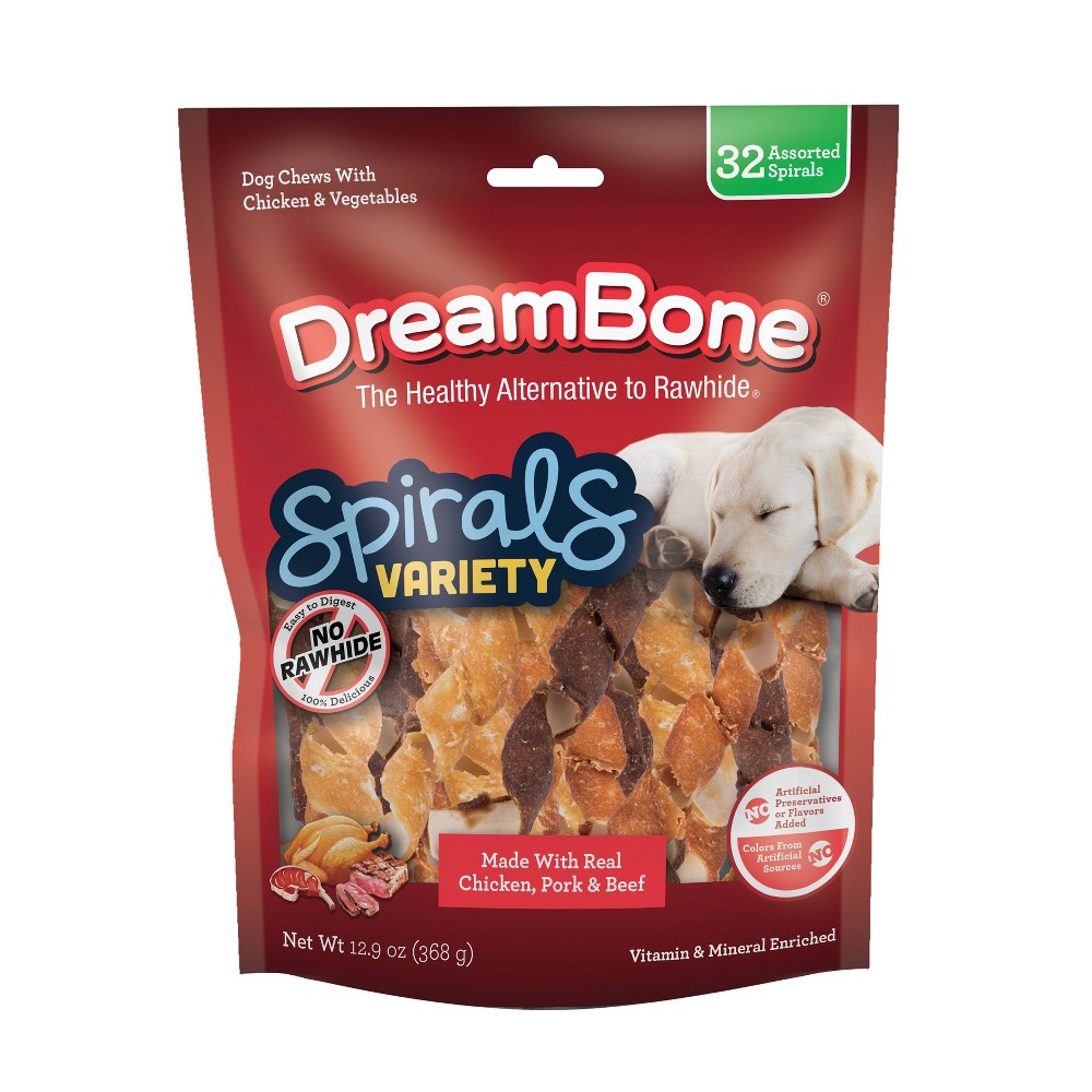 DreamBone Chicken and Vegetable Flavor Spiral Variety Rawhide Alternative Dog Treats - 32ct/12.3oz