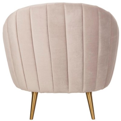Transitional Pale Taupe Velvet Barrel Arm Chair with Wood Accents