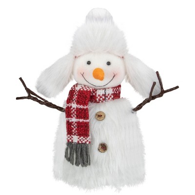 Northlight 10.25" Plush White and Red Snowman Tabletop Christmas Decoration