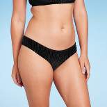 Women's Velour Ribbed Cheeky Bikini Bottom - Shade & Shore™ Black