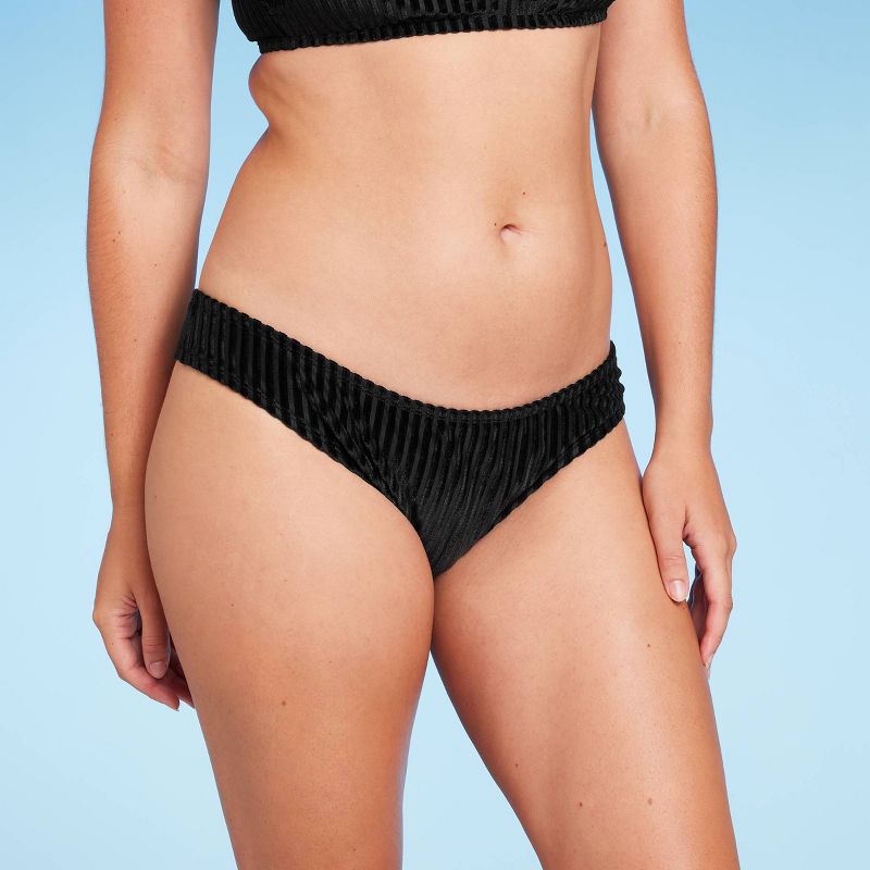 Women's Velour Ribbed Cheeky Bikini Bottom - Shade & Shore™ Black, 1 of 8