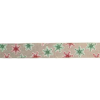Northlight Red and Green Snowflake Burlap Christmas Wired Craft Ribbon 2.5" x 16 Yards