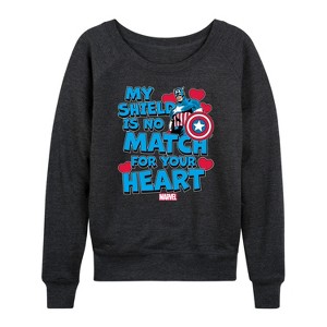 Women's - Marvel - Captain America My Shield Valentine Lightweight French Terry Wide Neck Long Sleeve Shirt - 1 of 4