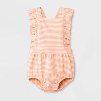 Baby Girls' Textured Knit Romper - Cat & Jack™ Peach Orange 6-9M